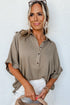 Collared Half Buttons Folded Short Sleeve Oversize Top